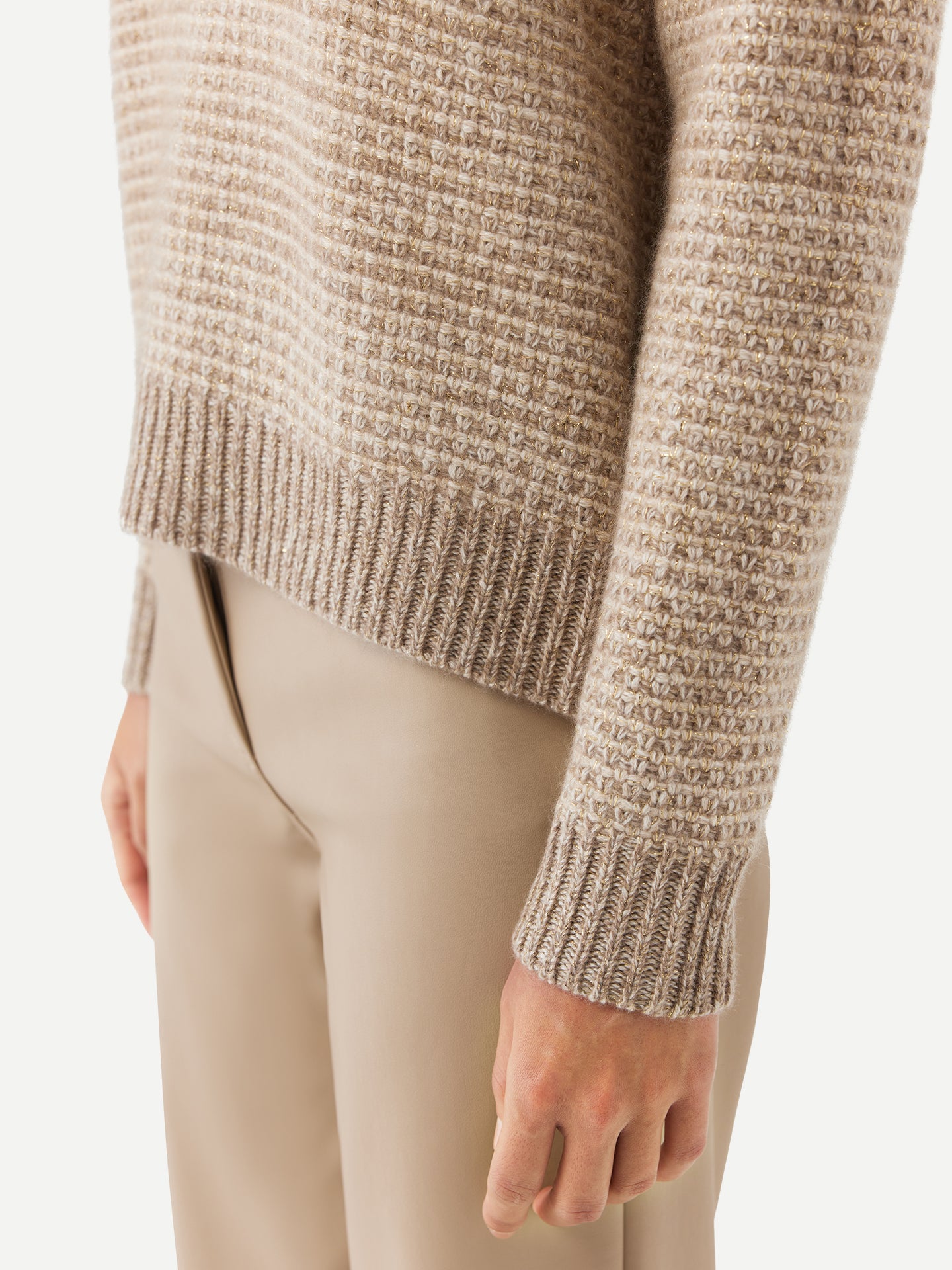 Tweedmuster Kaschmirpullover mit Rundhalsausschnitt