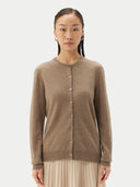 Damen R-Ausschnitt Kaschmirstrickjacke Taupe | GOBI Cashmere