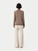 Naturfarbe Basic V-Ausschnitt Kaschmirpullover
