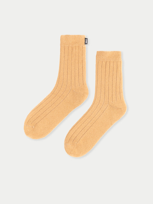 Unisex Kaschmir Strick-Bettsocken mit Trim Mandel - Gobi Cashmere