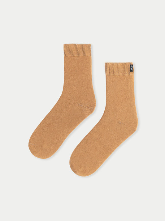 Unisex Kaschmir Rippenstrick-Bettsocken Mandel- Gobi Cashmere