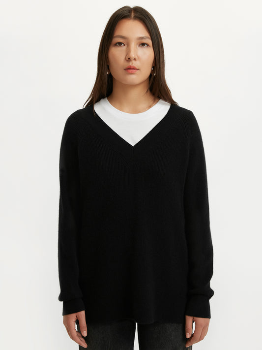 Naturfarbe Kaschmirpullover mit Halbpatentmuster