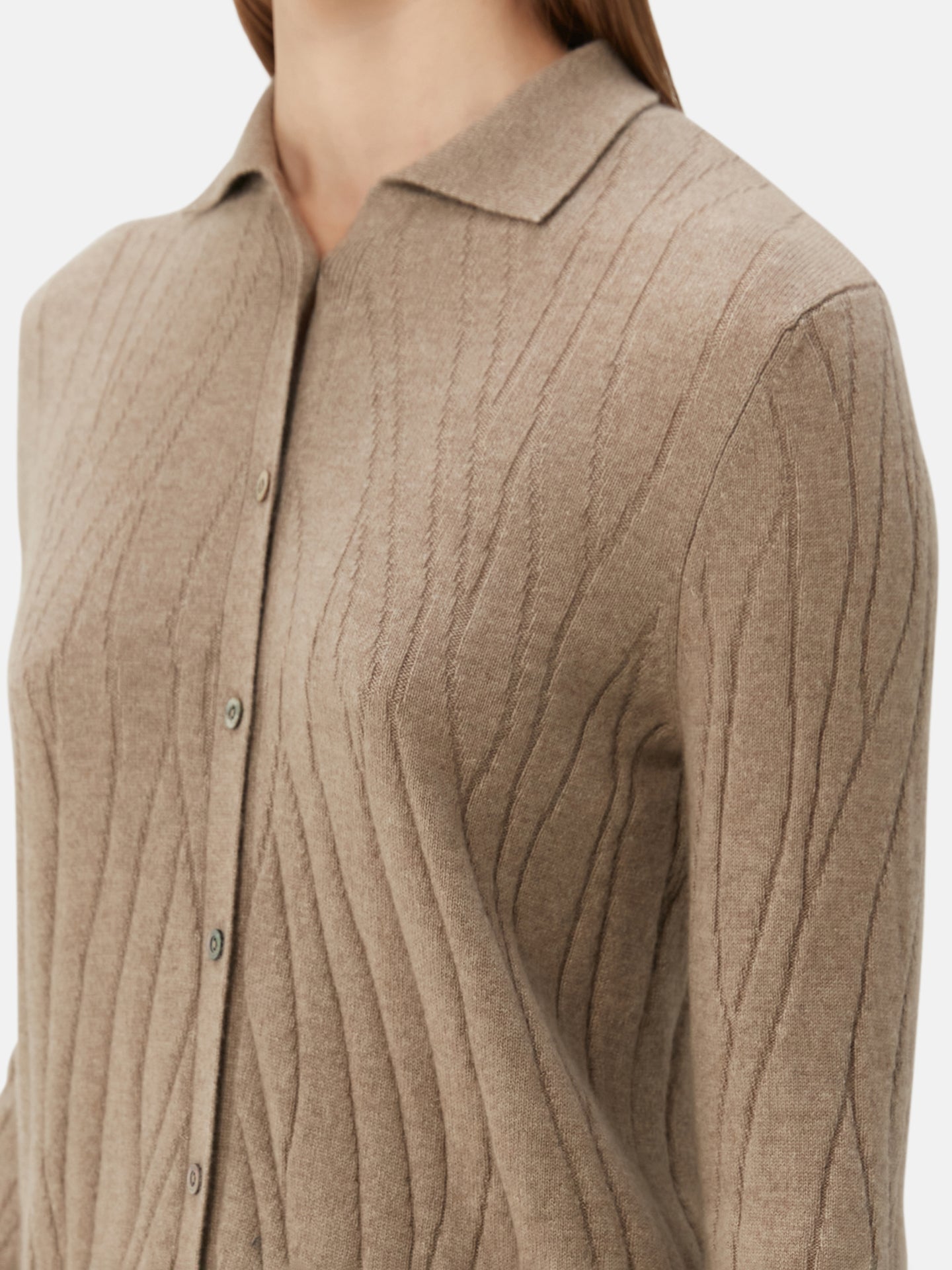 Naturfarbe Polokragen Kaschmirstrickjacke | GOBI Cashmere