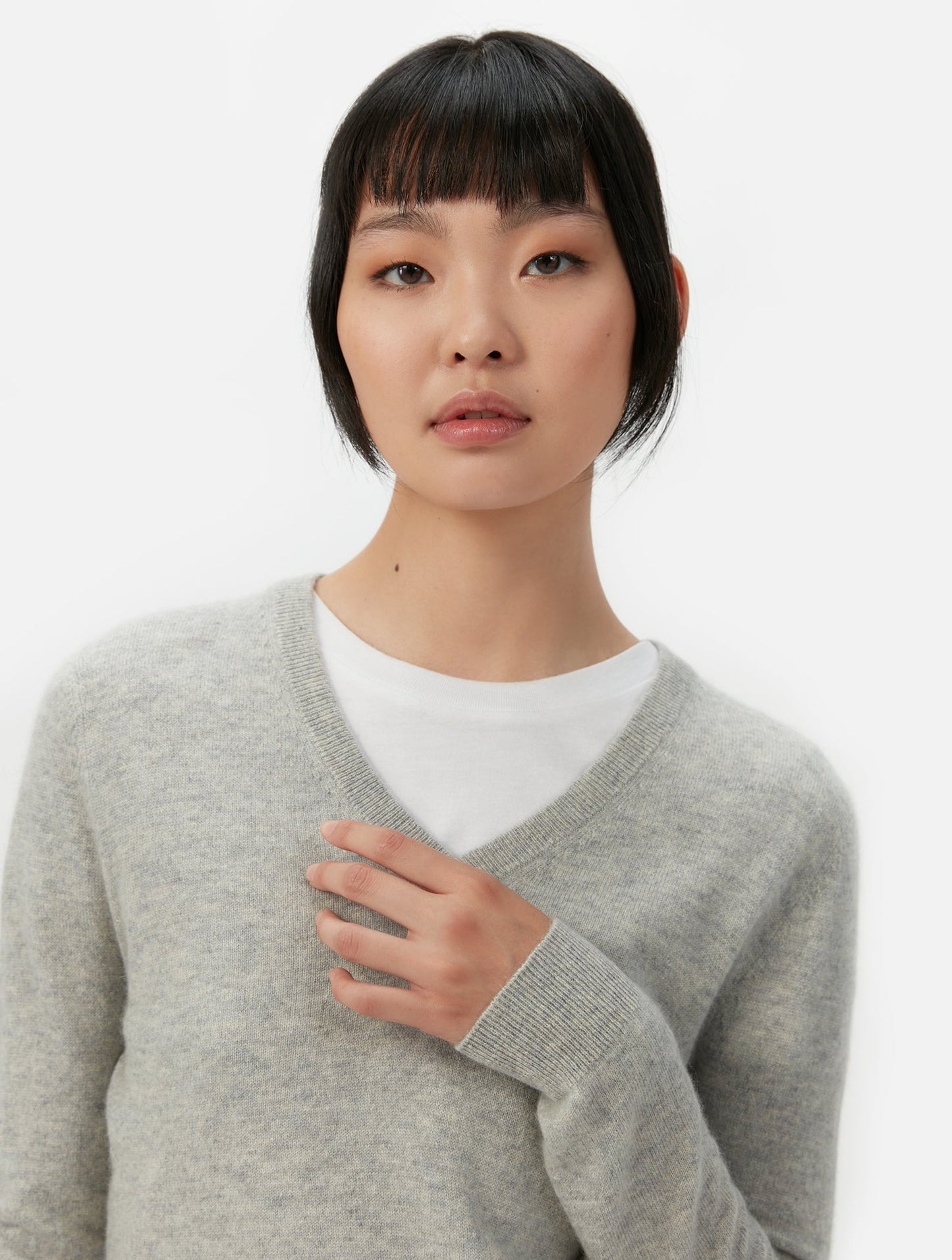 Basic V-Ausschnitt Kaschmirpullover