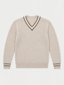 Kaschmir-Cricket-Pullover mit V-Ausschnitt