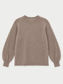 Kaschmirpullover mit Zopf-Raglanärmeln und Rundhalsausschnitt