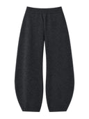 Damen Kaschmir Strickhose in Charcoal mit Tonnenbein und breitem Strickbund, Vorderansicht flach gelegt