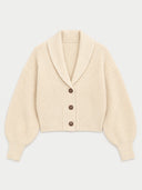 Kurze Kaschmir-Strickjacke mit Schalkragen