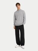 Basic Kaschmirpullover mit Halbreißverschluss
