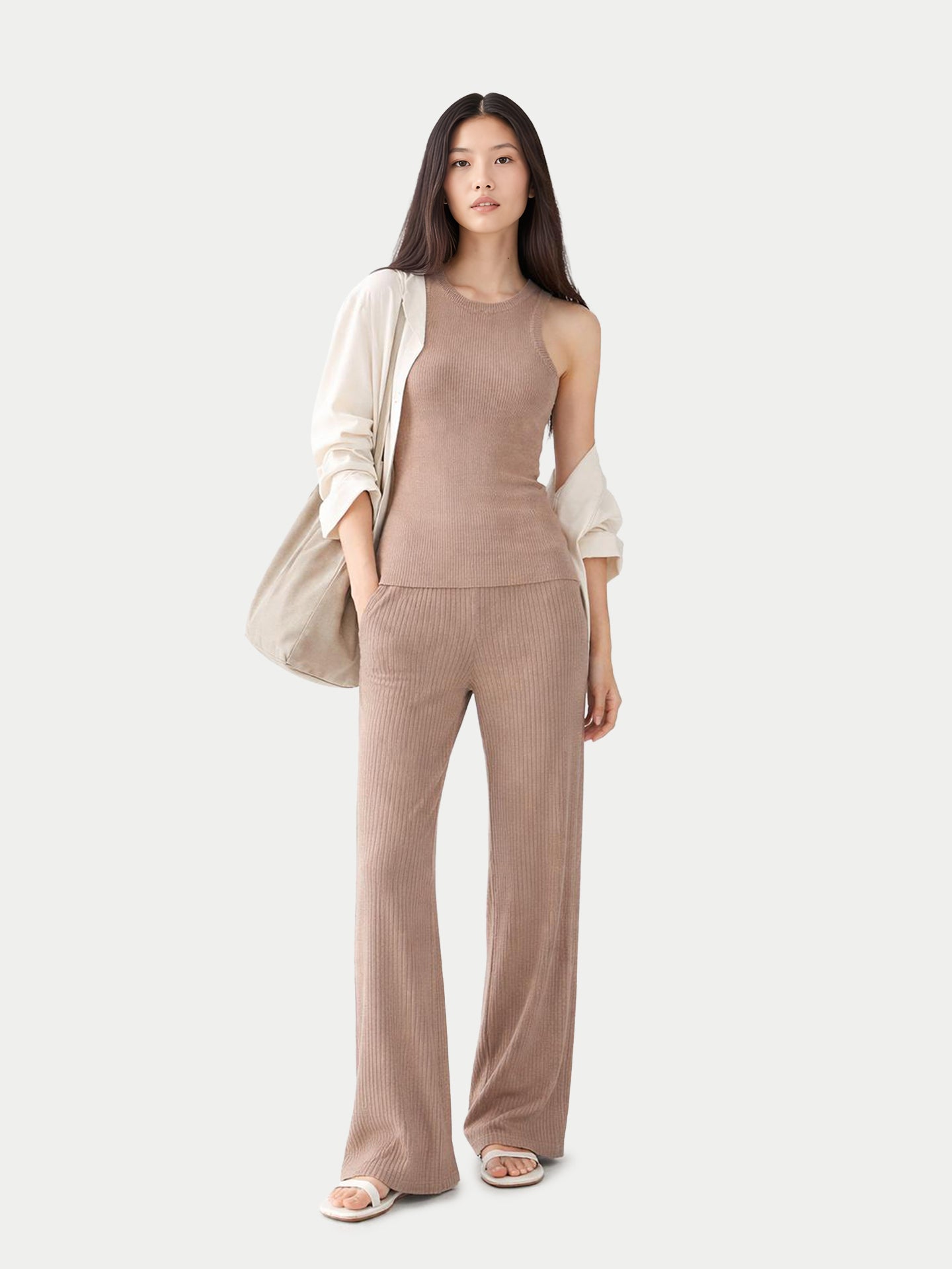 Geripptes Baumwoll-Seiden-Kaschmir-Top| GOBI Cashmere