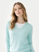 Damen Basic V-Ausschnitt Pullover Blaues Glas | GOBI Cashmere