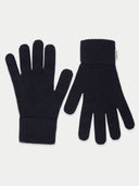 Gestrickte Kaschmir Handschuhe in Schwarz mit Rippbündchen, flach liegend, Handfläche und Handrücken