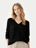 Damen Kashmir V-Ausschnitt Pullover Schwarz | GOBI Cashmere
