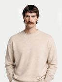 Naturfarbe Basic Kaschmirpullover mit R-Ausschnitt