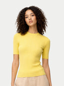 Ajourstrick-Top aus Kaschmir-Seide in Blazzing Yellow | GOBI DE