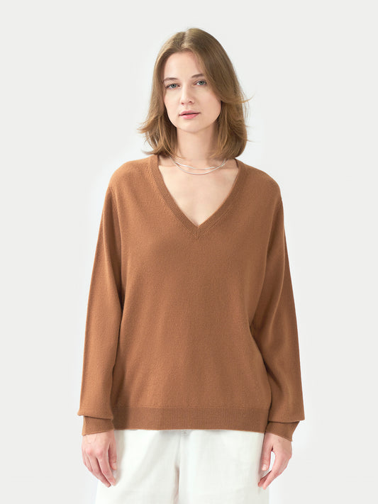 Basic V-Ausschnitt Kaschmirpullover