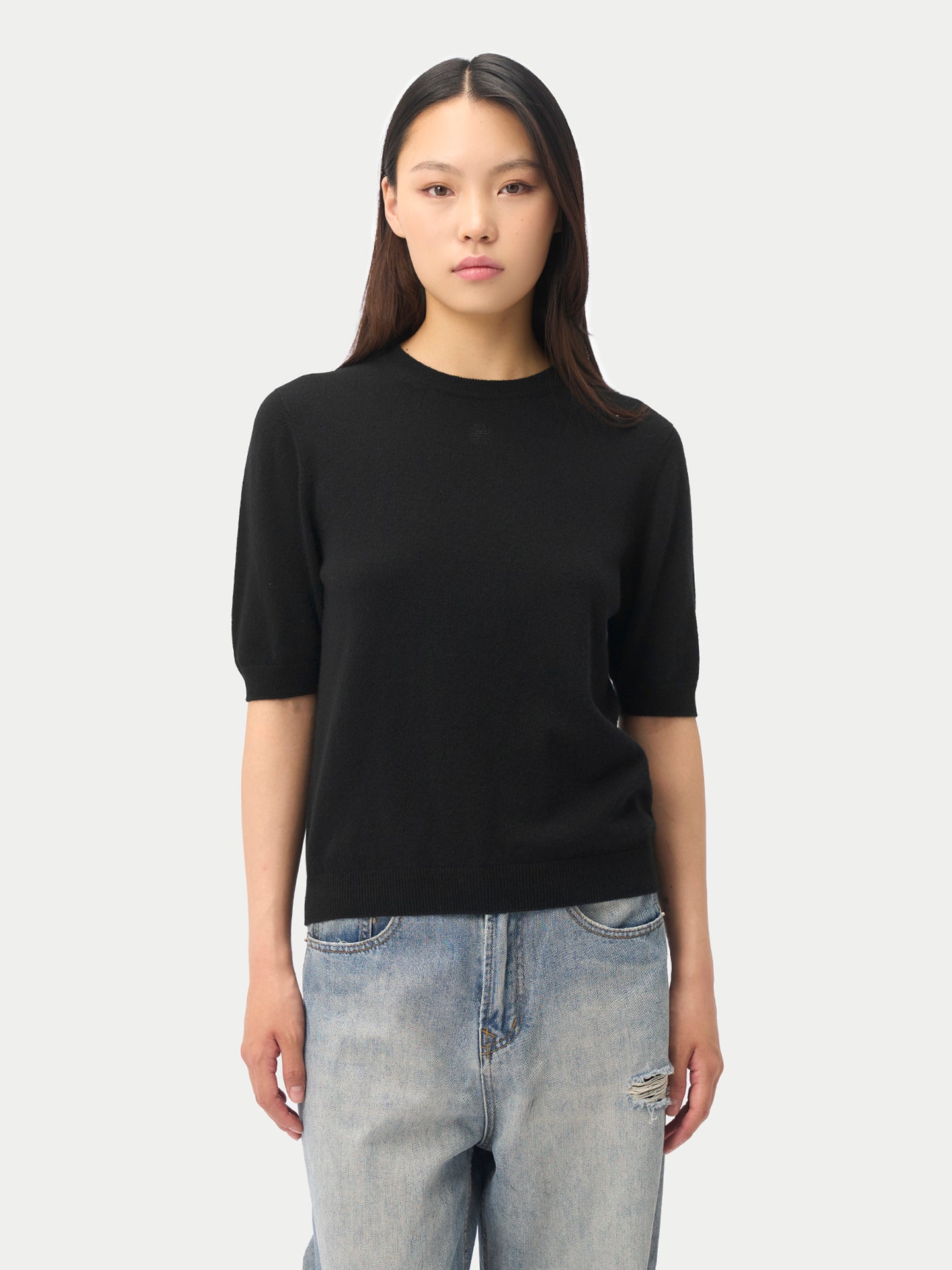 Kaschmir-Pullover mit kurzen Ärmeln
