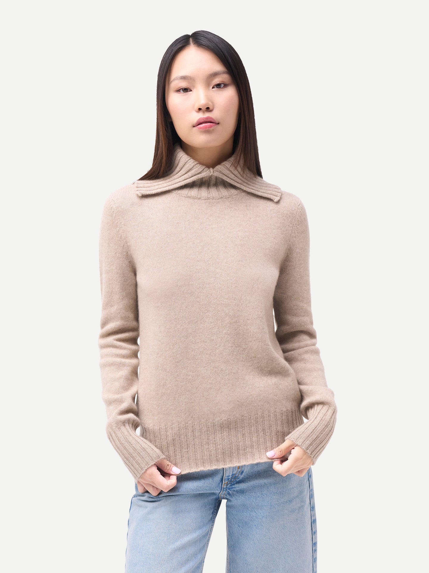 Kaschmir-Pullover mit Umklapp-Rollkragen