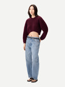 Kaschmir-Pullover mit ovalen Ärmeln in Cropped-Länge Burgundy - Gobi Cashmere