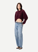 Kaschmir-Pullover mit ovalen Ärmeln in Cropped-Länge Burgundy - Gobi Cashmere