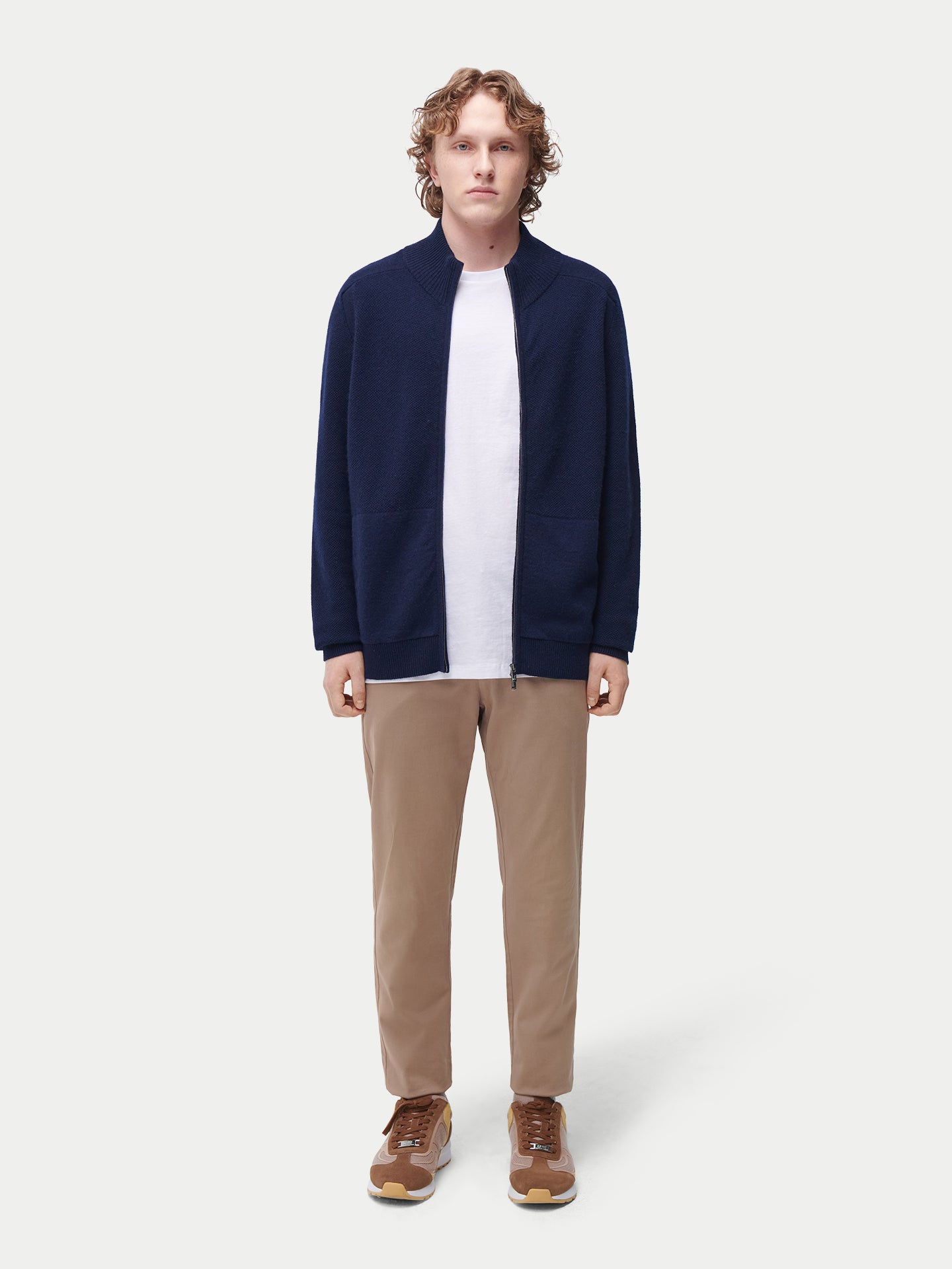 Kaschmir Strickjacke mit hohem Kragen und Reißverschluss