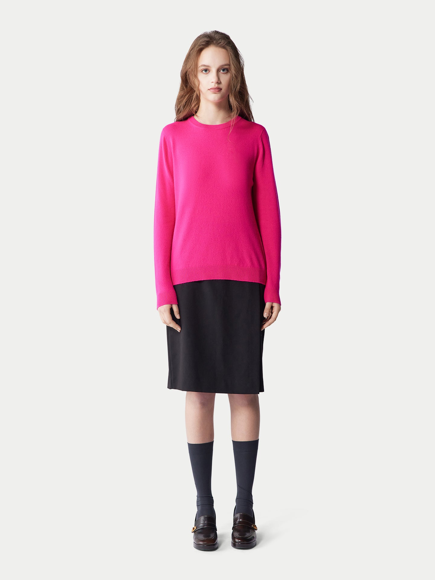 Basic R-Ausschnitt Kaschmirpullover