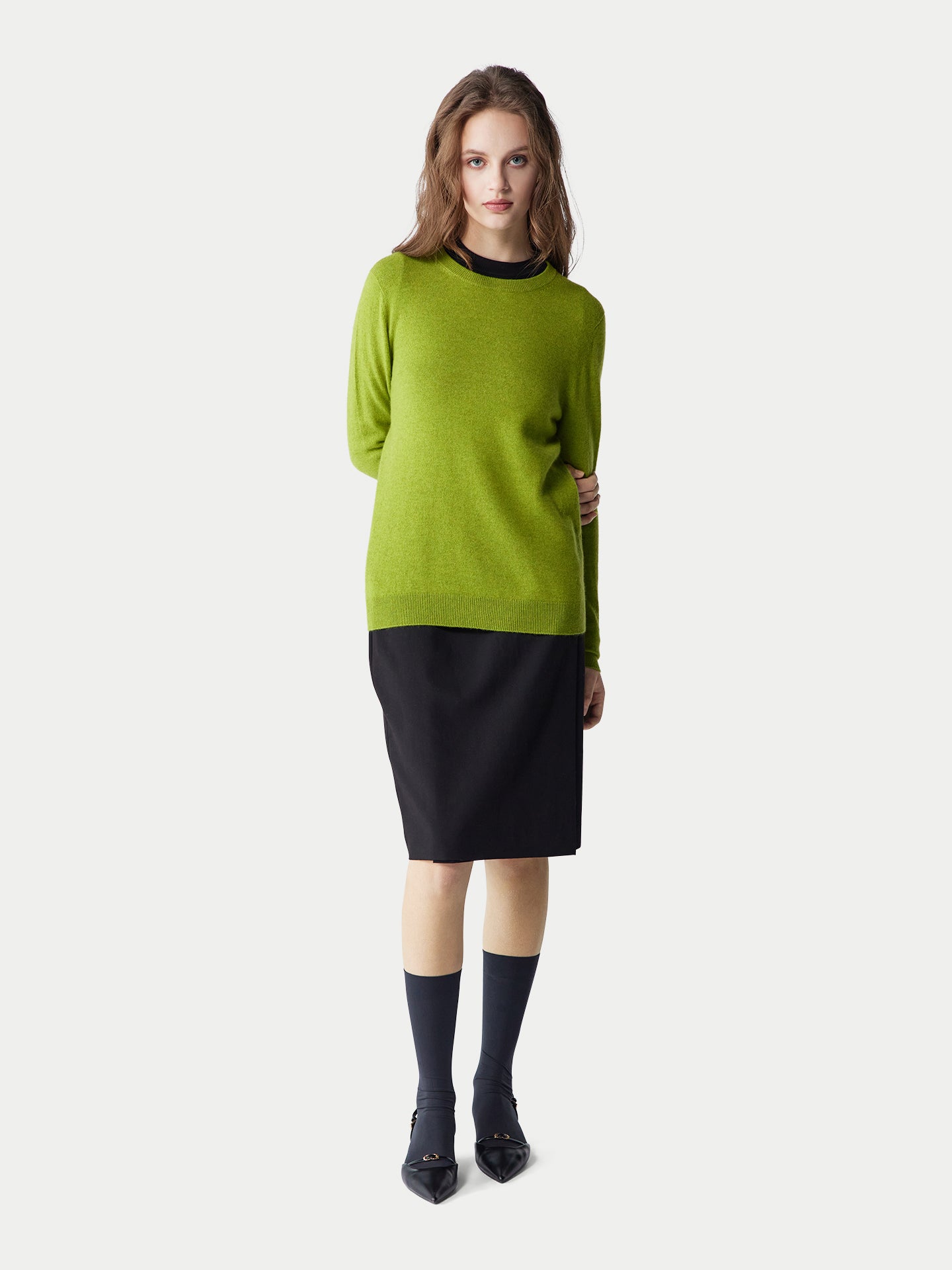 Basic R-Ausschnitt Kaschmirpullover