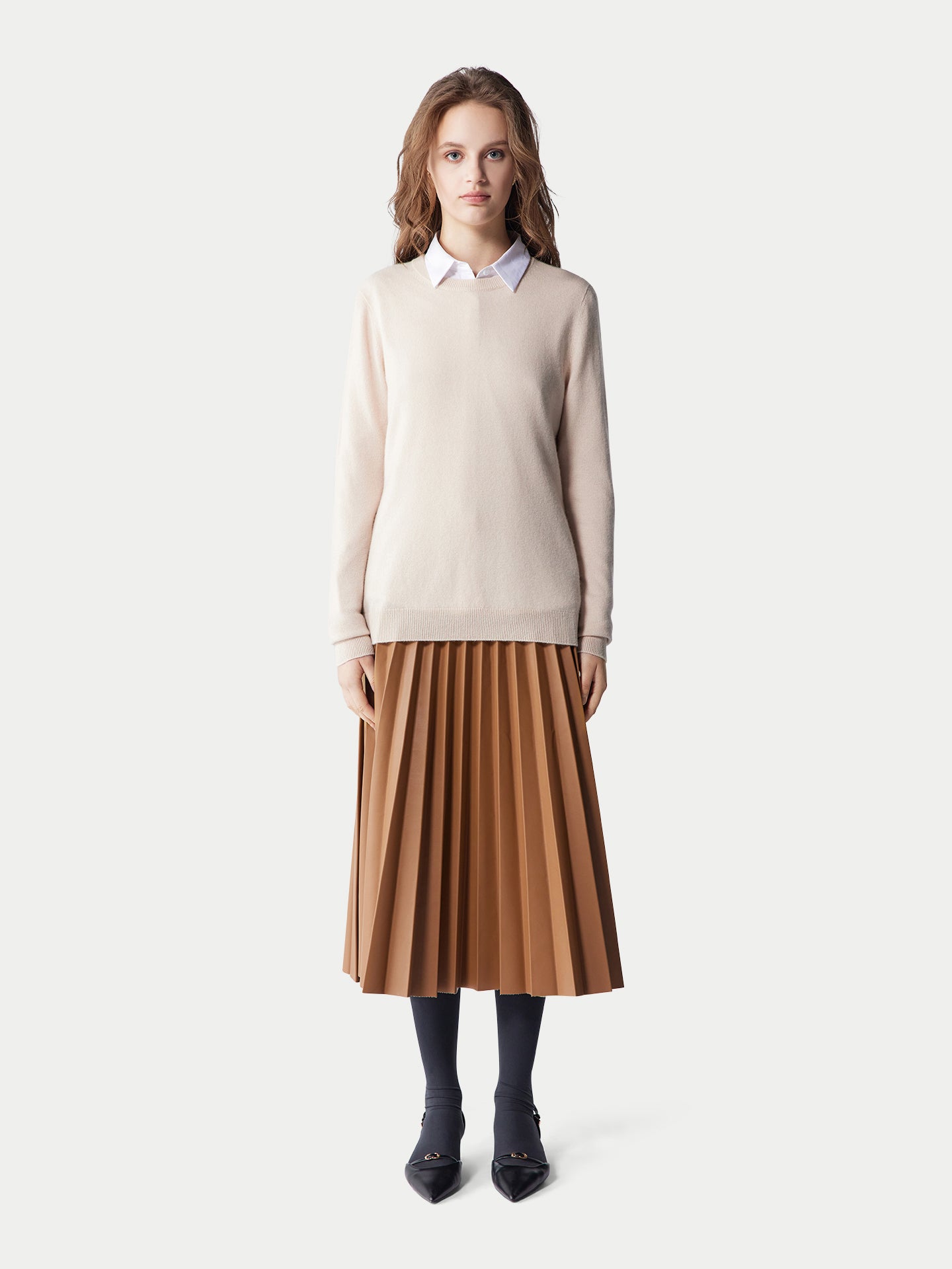 Basic R-Ausschnitt Kaschmirpullover