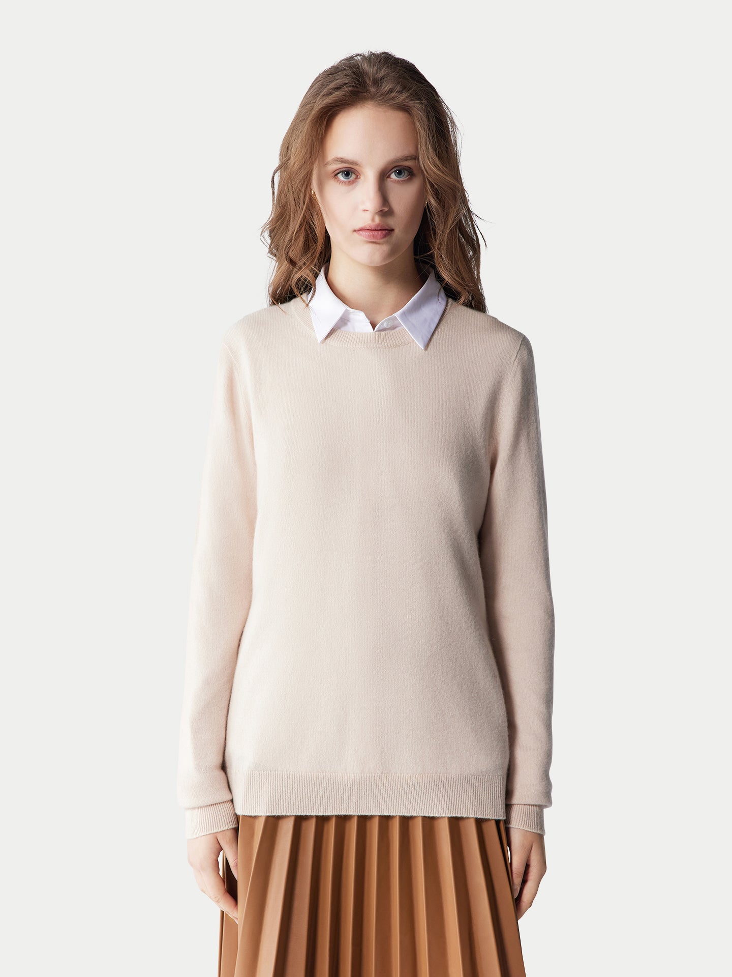 Basic R-Ausschnitt Kaschmirpullover