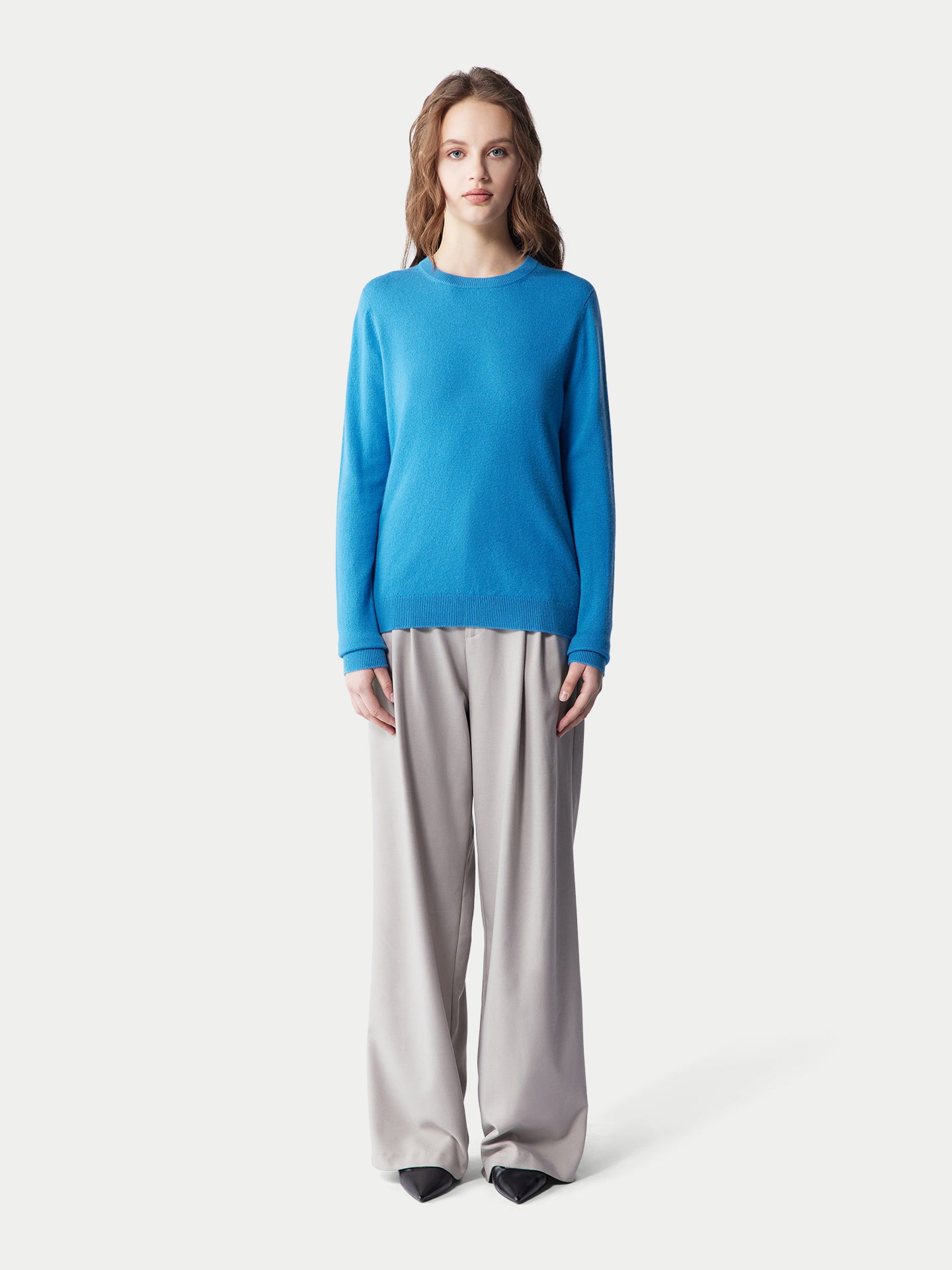 Basic R-Ausschnitt Kaschmirpullover