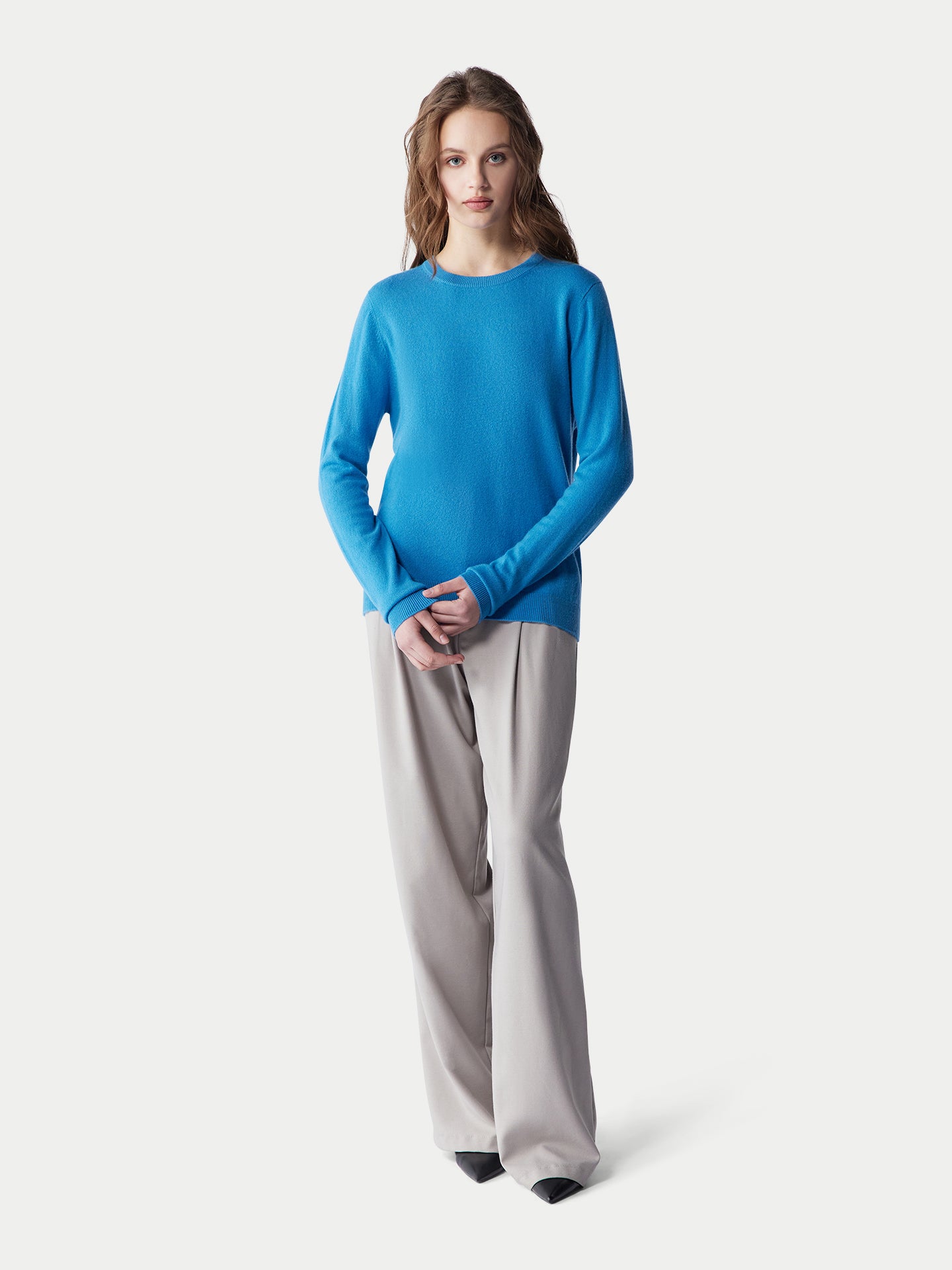 Basic R-Ausschnitt Kaschmirpullover