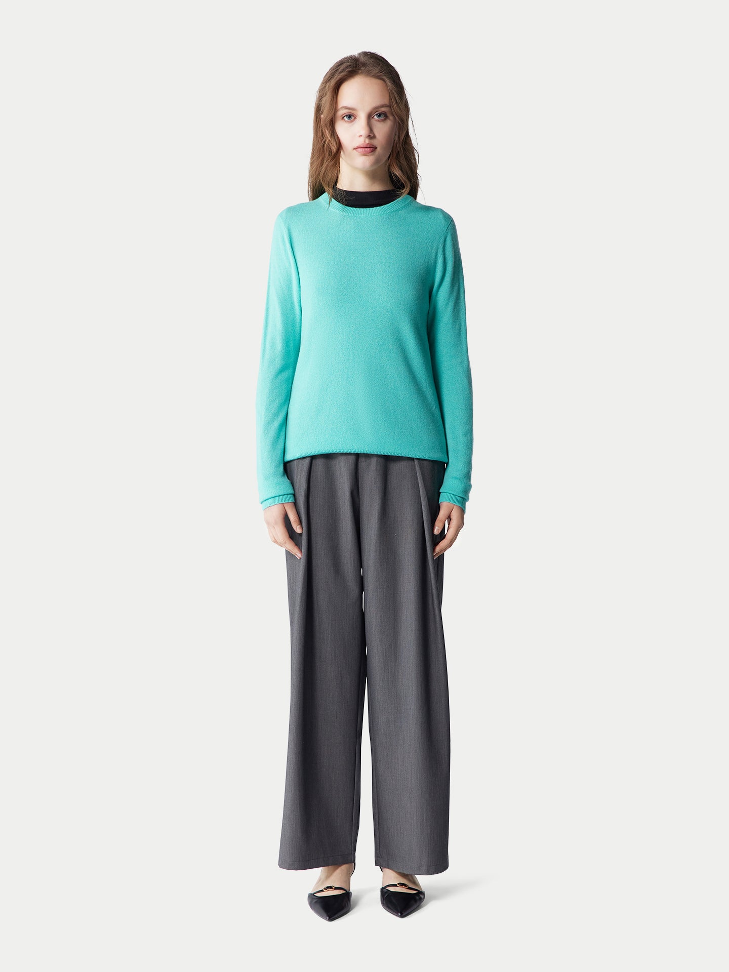 Basic R-Ausschnitt Kaschmirpullover