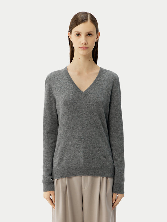 Basic V-Ausschnitt Kaschmirpullover