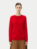 Basic R-Ausschnitt Kaschmirpullover Rot - Gobi Cashmere
