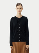 Damen R-Ausschnitt Strickjacke Knöpfen Schwarz | GOBI Cashmere