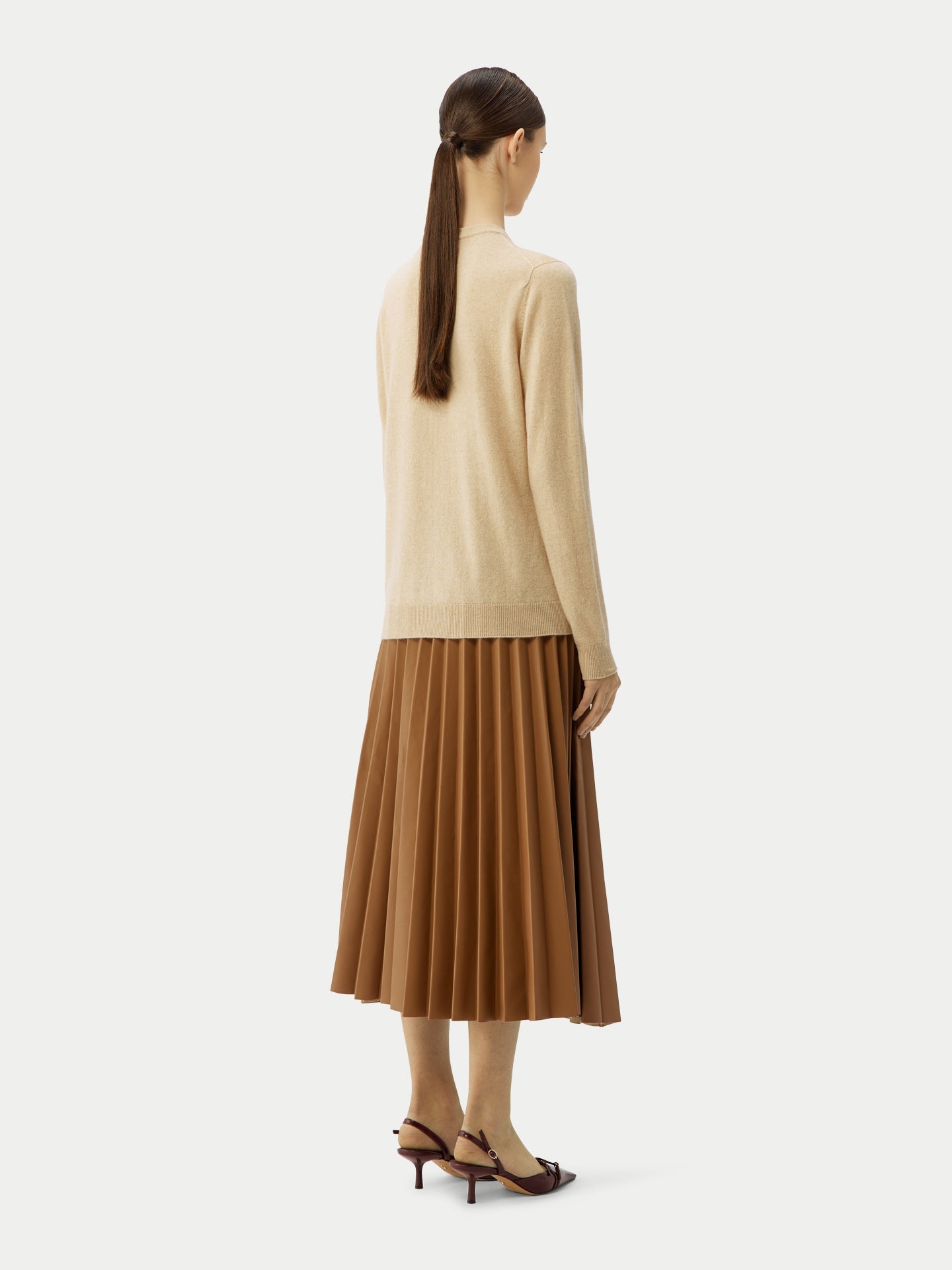 Naturfarbe R-Ausschnitt Kaschmirstrickjacke