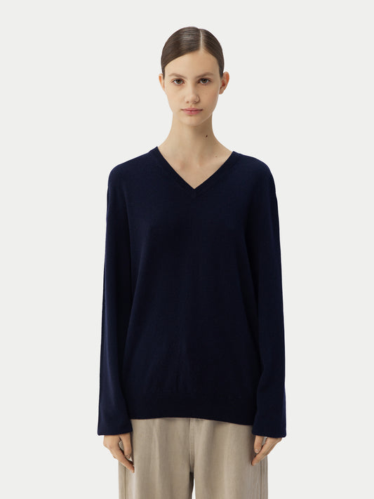 Basic V-Ausschnitt Kaschmirpullover