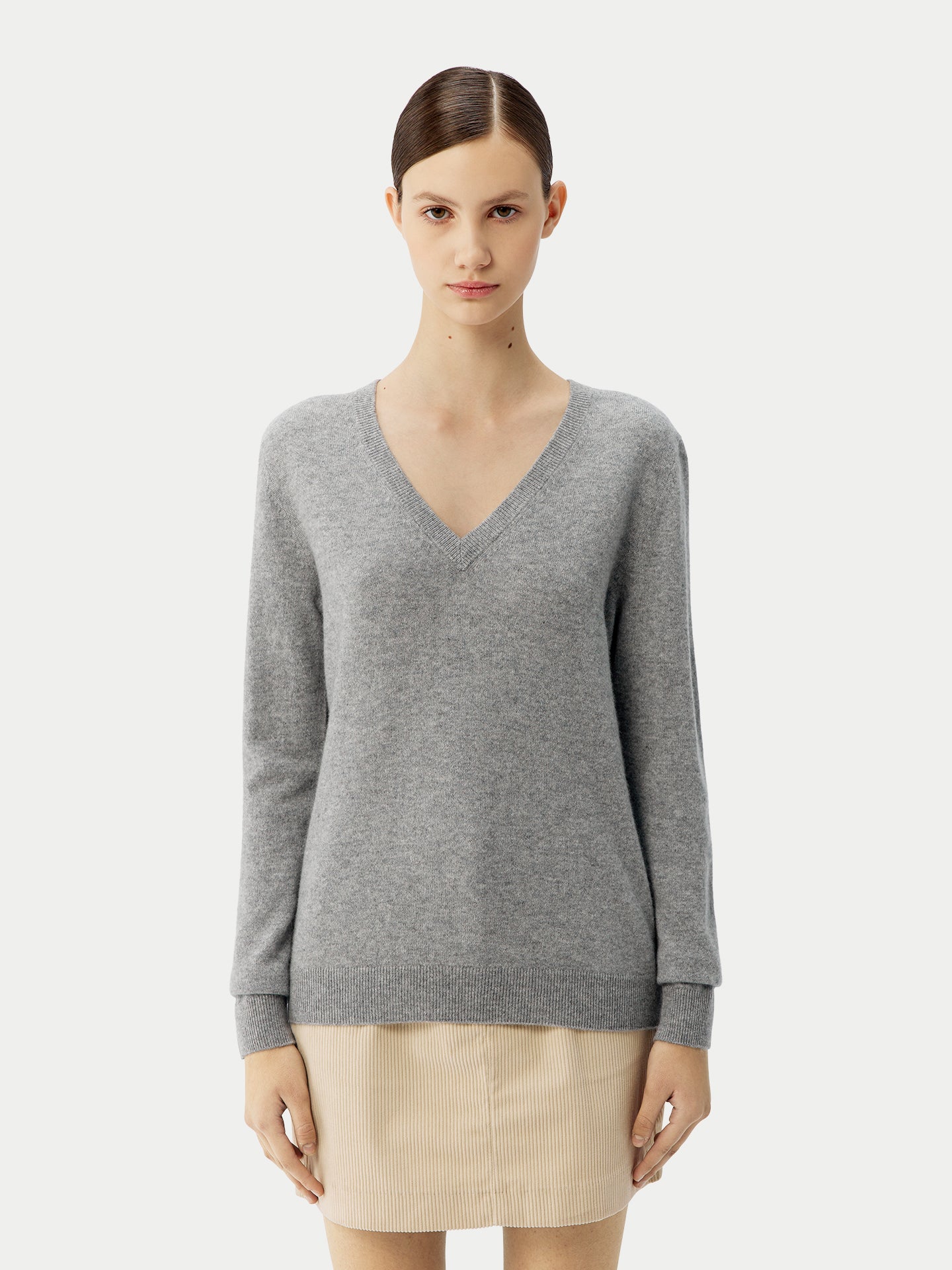 Basic V-Ausschnitt Kaschmirpullover