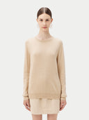Damen Kaschmir Basic R-Ausschnitt Pullover Beige - Gobi Cashmere