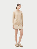 Damen Kaschmir Basic R-Ausschnitt Pullover Beige - Gobi Cashmere