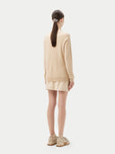 Damen Kaschmir Basic R-Ausschnitt Pullover Beige - Gobi Cashmere