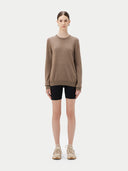 Damen Kaschmir Basic R-Ausschnitt Pullover Taupe - Gobi Cashmere