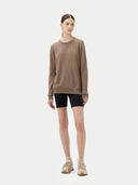 Damen Kaschmir Basic R-Ausschnitt Pullover Taupe - Gobi Cashmere