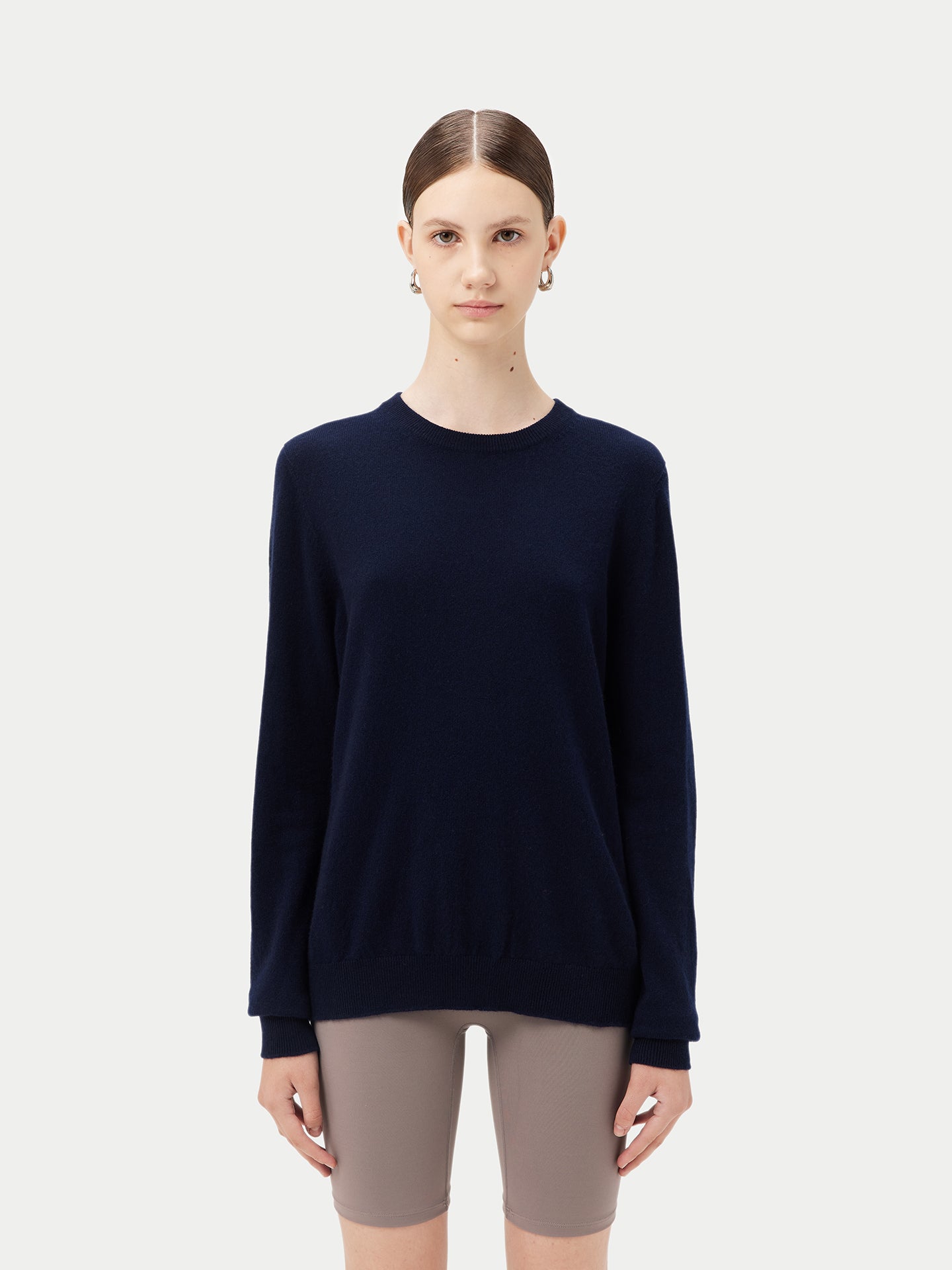 Damen Kaschmir Basic R-Ausschnitt Pullover Marineblau - Gobi Cashmere