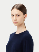 Damen Kaschmir Basic R-Ausschnitt Pullover Marineblau - Gobi Cashmere