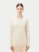 Naturfarbe Basic R-Ausschnitt Kaschmirpullover Gebrochenes Weiß - Gobi Cashmere