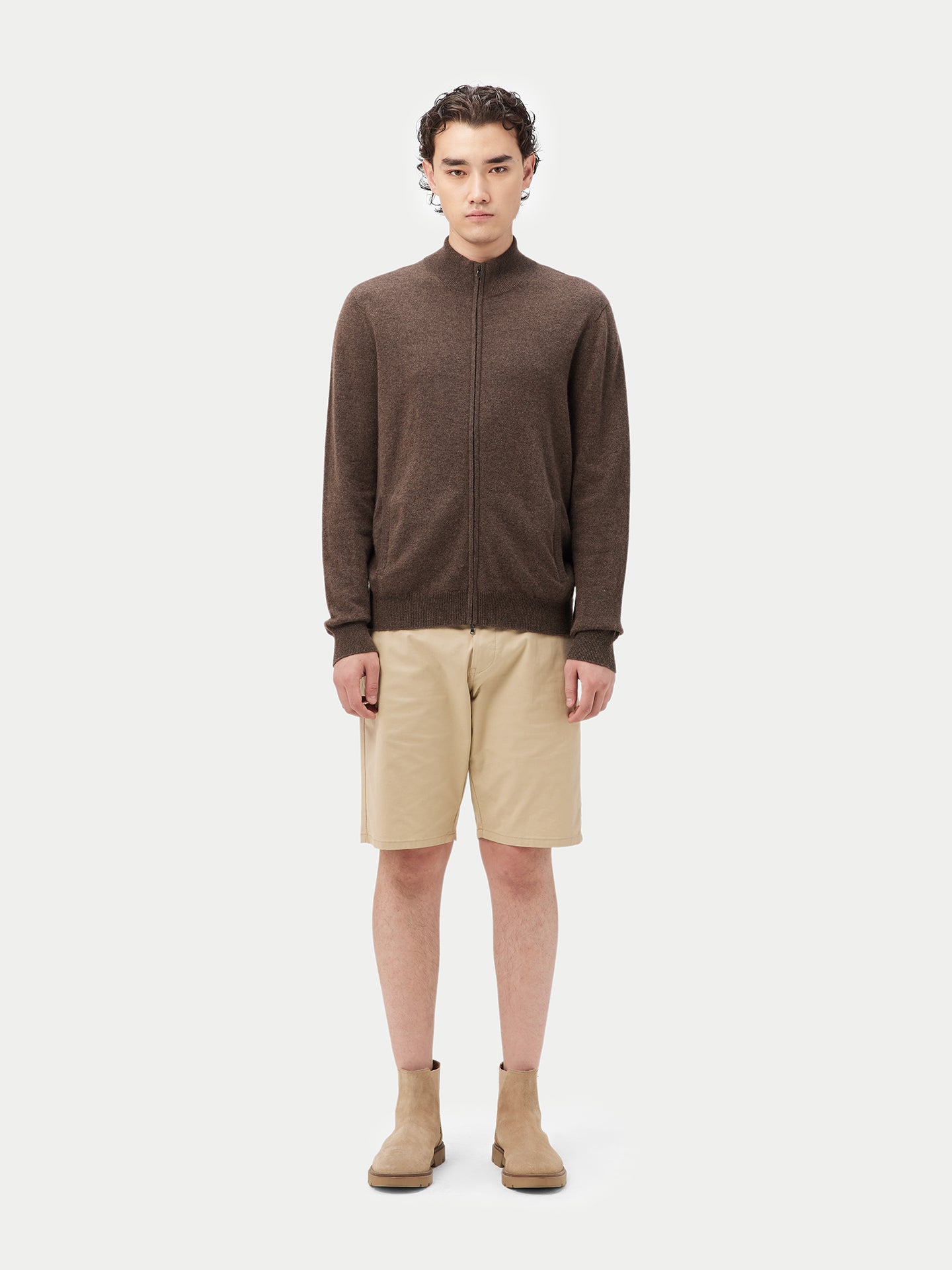 Herren Kaschmir Strickjacke Mit Reißverschluss Kakao - Gobi Cashmere