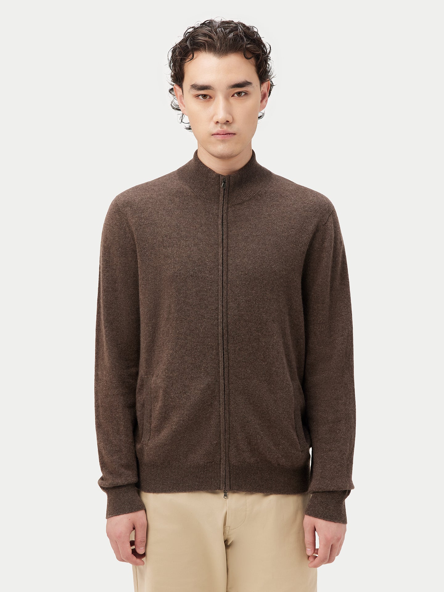 Herren Kaschmir Strickjacke Mit Reißverschluss Kakao - Gobi Cashmere