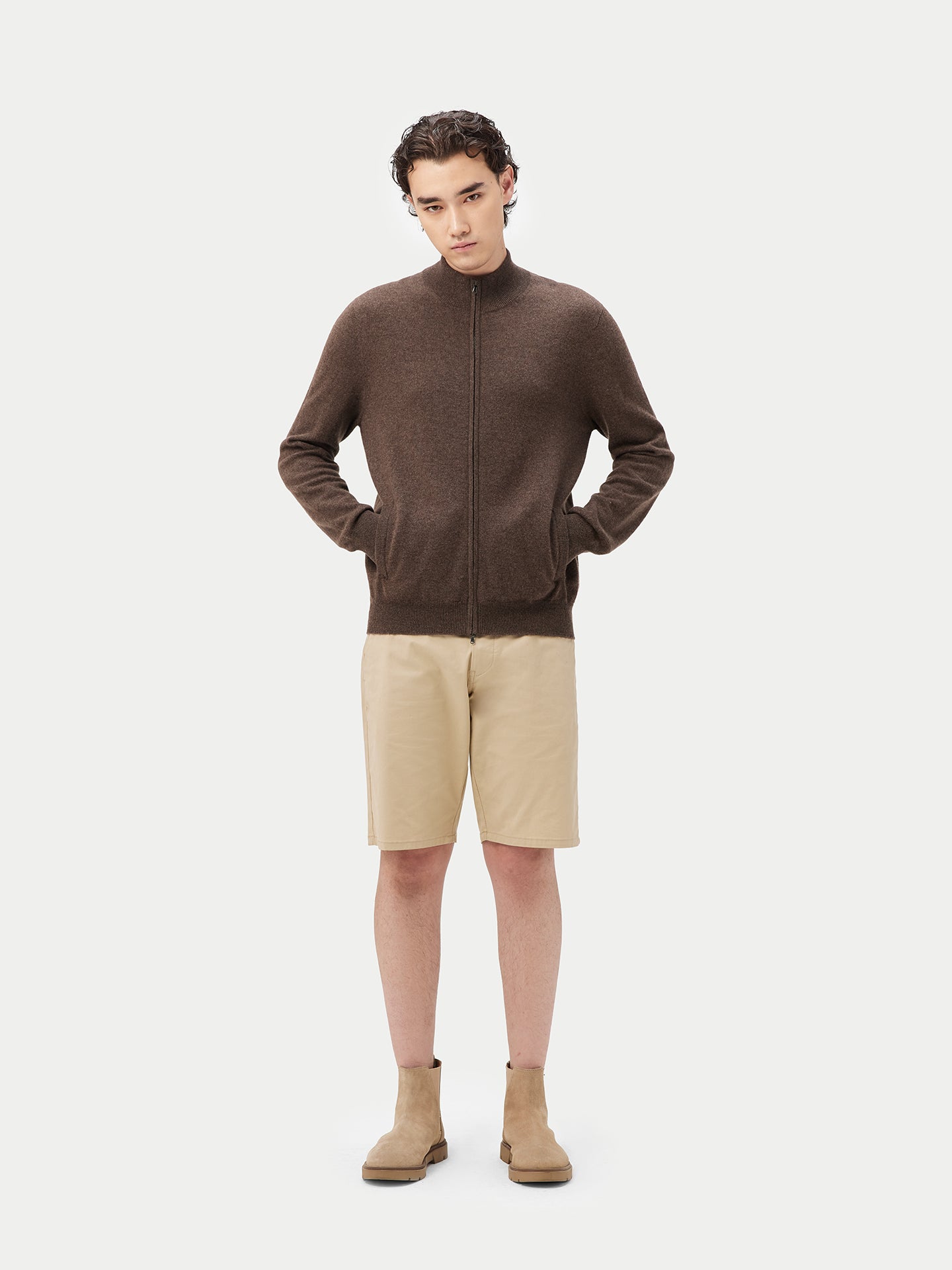 Herren Kaschmir Strickjacke Mit Reißverschluss Kakao - Gobi Cashmere