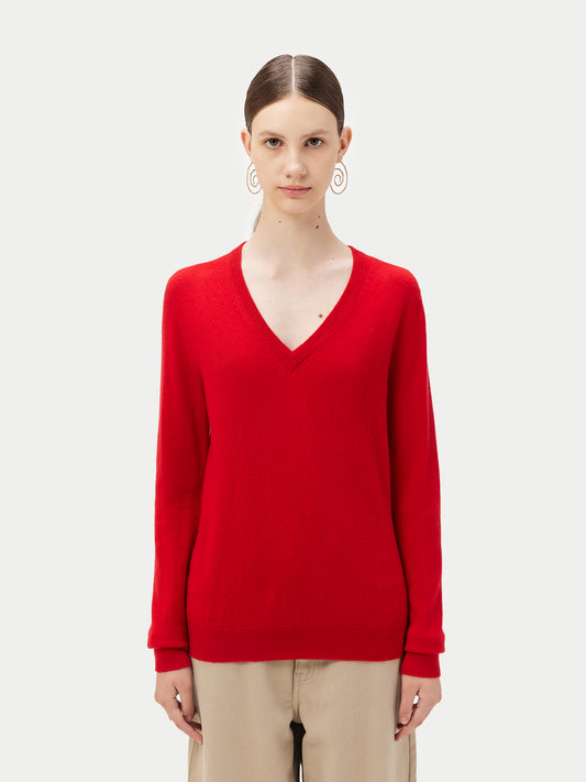 Damen Kaschmir V-Ausschnitt Pullover Rot - Gobi Cashmere